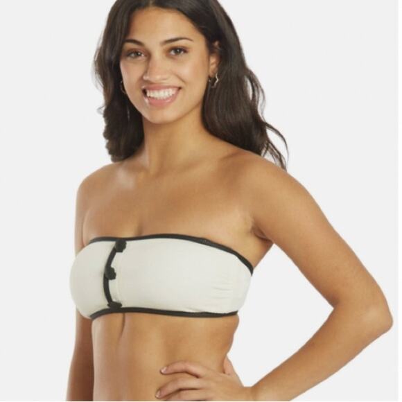 Kate Spade Contrast Trim Bandeau Bikini Swim Set NWTs Large Cream Ivory Black - Picture 2 of 10